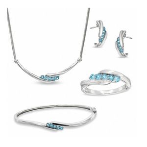Blue Topaz Pendant Earrings Ring and Bracelet Set